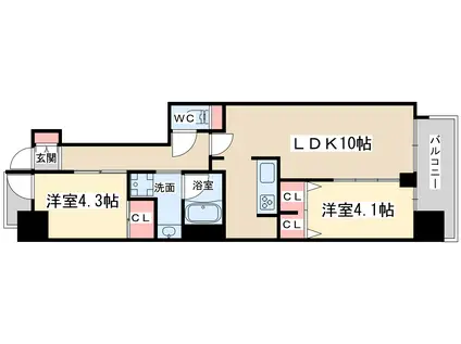 アーバネックス同心Ⅱ(2LDK/12階)の間取り写真