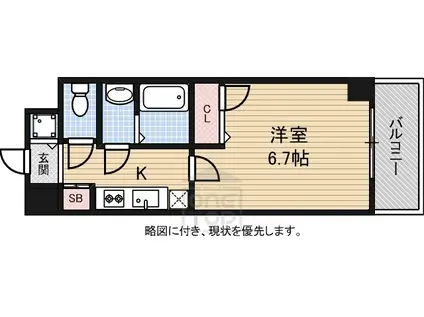 シャルマンフジ大阪城南(1K/2階)の間取り写真