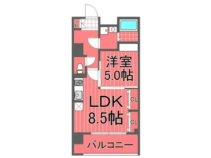 ランドノース新川崎(1LDK/3階)の間取り写真
