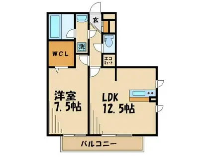 コモレビ大蔵E棟(1LDK/3階)の間取り写真