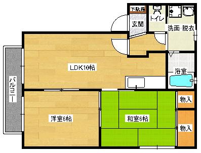 サウスヴィレッジA(2LDK/2階)の間取り写真