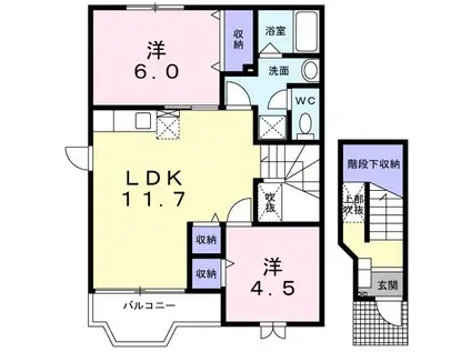 ビュー・グランテ21 A(2LDK/2階)の間取り写真