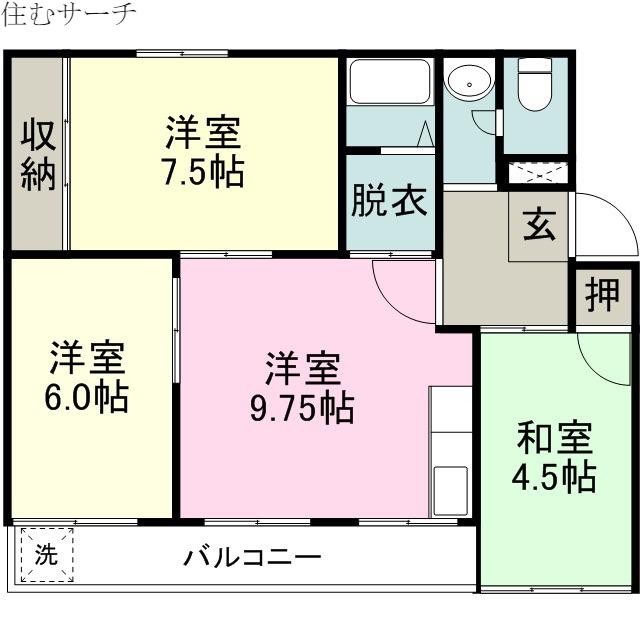 ワイズタウン 2棟(3LDK/2階)の間取り写真