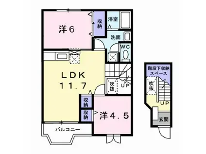 メープルヒルI(2LDK/2階)の間取り写真