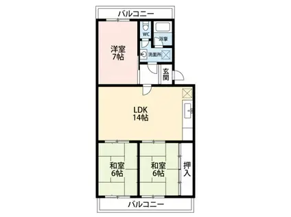 サンポール明大寺(3LDK/5階)の間取り写真