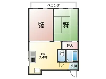 シャトーレインボー(2DK/5階)の間取り写真