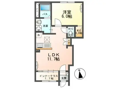 ビアラ末広(1LDK/1階)の間取り写真