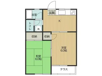 スカイハイツ 1号棟(2DK/2階)の間取り写真