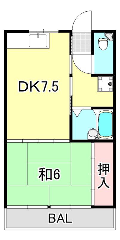 ハイネスグリーン山(1DK/2階)の間取り写真