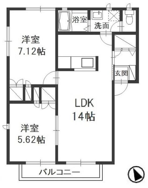 グランソレイユC棟(2LDK/2階)の間取り写真