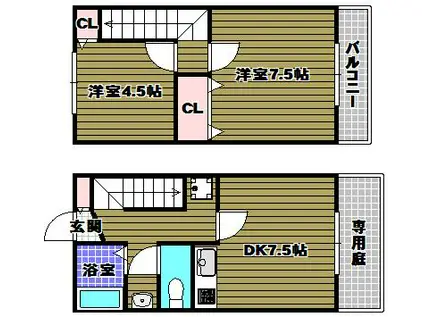 ウイング堺(2DK/1階)の間取り写真