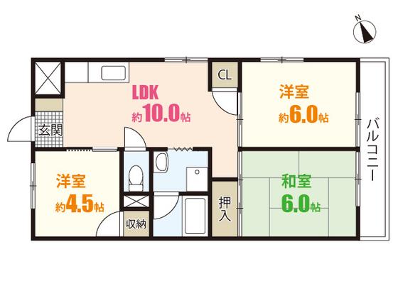 ハイコーポ西原(3LDK/6階)の間取り写真