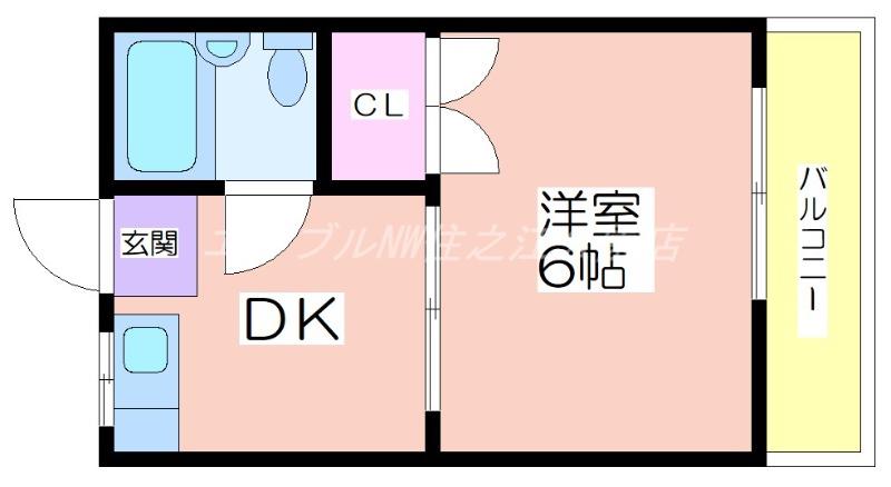 西住之江ハイツ(1DK/3階)の間取り写真