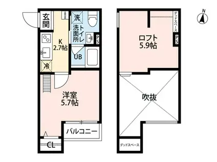 メゾンブラン北野田(1K/2階)の間取り写真