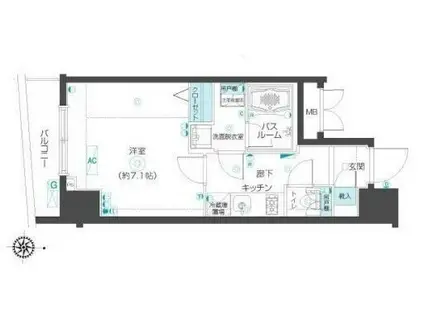 ZOOM市谷本村町(1K/7階)の間取り写真