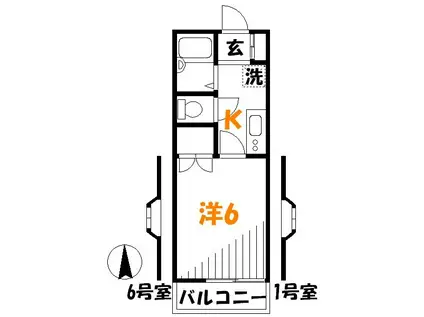 シャトレー武蔵野第1(1K/2階)の間取り写真