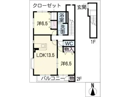 サンビレッジ稲里 南棟(2LDK/2階)の間取り写真