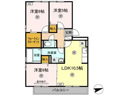 リビングタウン弓ヶ浜G棟(3LDK/2階)の間取り写真