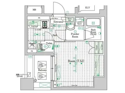 ブライズ住吉DUE(1K/9階)の間取り写真