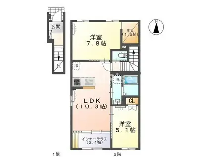 北方町中島字東郷AP(2LDK/2階)の間取り写真