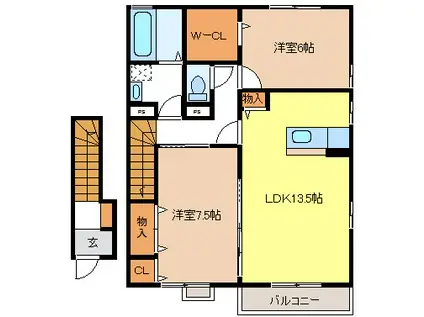 グランモアみなみA棟(2LDK/2階)の間取り写真