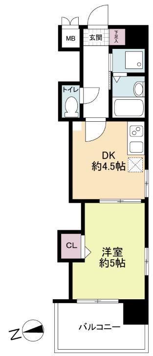 レジディア博多(1DK/4階)の間取り写真