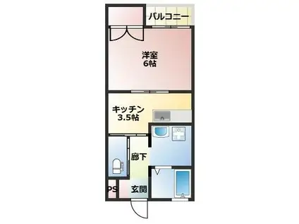 フローラ川内(1K/2階)の間取り写真