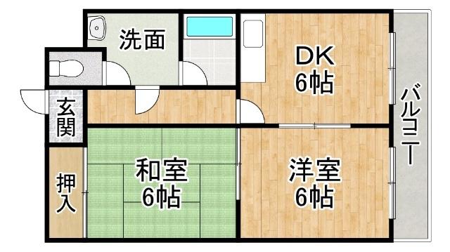 ハイムリバーサイド(2DK/3階)の間取り写真