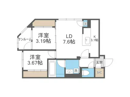 LIVECASA豊平(2LDK/3階)の間取り写真