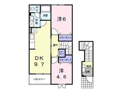 ディーアクミル(2LDK/2階)の間取り写真