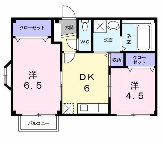 フィオーレ長行西(2DK/1階)の間取り写真