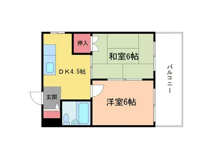 東三国グランドハイツ北(2DK/3階)の間取り写真