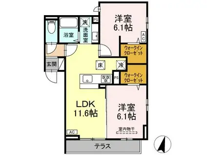 ファンウェーブ湘南茅ヶ崎(2LDK/1階)の間取り写真