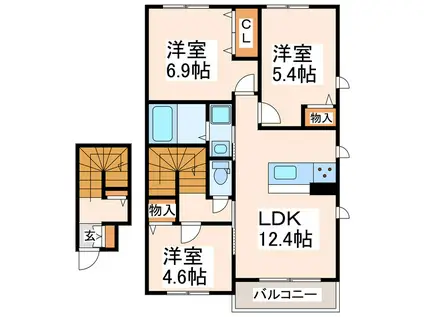 クレスティーク御宇田(3LDK/2階)の間取り写真