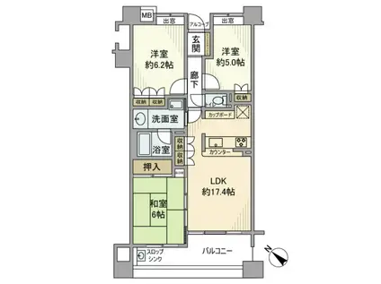 ジュネス泉佐野コンドミニオ(3LDK/11階)の間取り写真