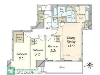 プラウドタワー芝浦(3LDK/30階)の間取り写真