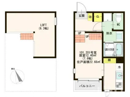 ハーモニーテラス中田VII(ワンルーム/2階)の間取り写真