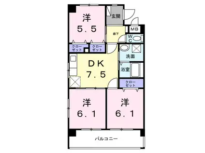 アカムヤー長浜(3DK/3階)の間取り写真