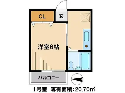 アフタヌーンクロダPARTⅡ(1K/1階)の間取り写真