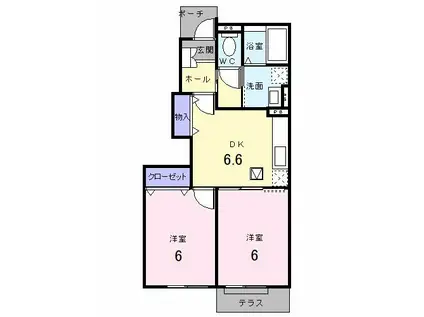 カジーナ・ピッチーナA(2DK/1階)の間取り写真