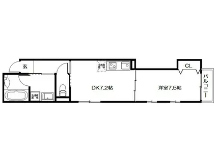 ブランネージュ烏丸五条(1DK/1階)の間取り写真