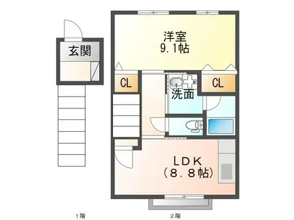 グレースハイム(1LDK/2階)の間取り写真