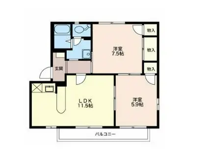 フレグランス大北A(2LDK/2階)の間取り写真