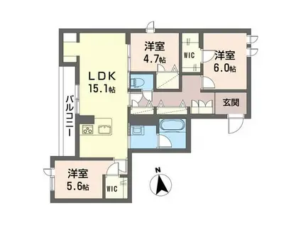 カーサ・ソム・D(3LDK/2階)の間取り写真
