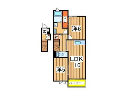 アジャート ビブレ2(2LDK/2階)の間取り写真