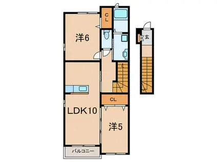 サンハイツ北六甲壱番館(2LDK/2階)の間取り写真