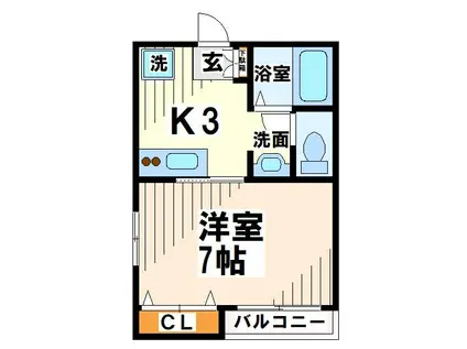 センターリバー(1K/2階)の間取り写真