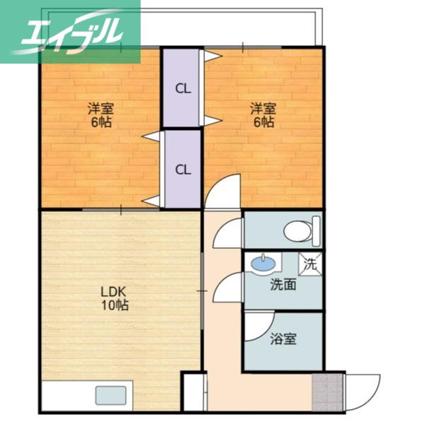 成広伊田コーポ(2LDK/2階)の間取り写真