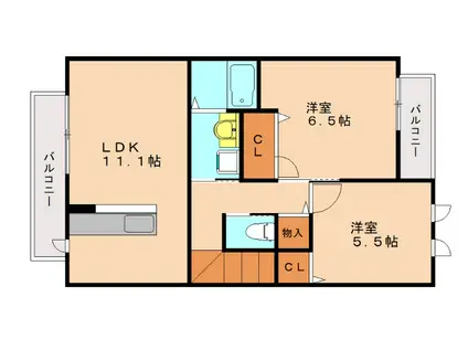 ビアリッツ(2LDK/2階)の間取り写真