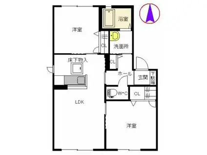 パンシオン・クレール B棟(2LDK/1階)の間取り写真